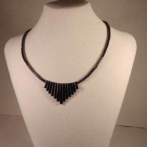 Hematite stone 18 necklace with graduated bar  gunmetal